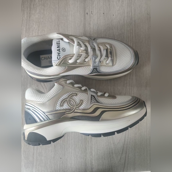 Chanel Silver and White Sneakers - Picture 2 of 6